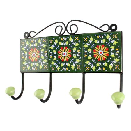 Forest Green Wheel Flower Ceramic Tile Hook
